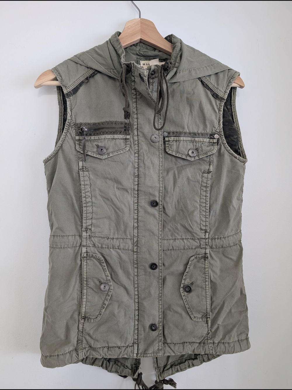 Marrakech XS Cargo Vest Anthropology Army Green Cotton Zip Up Sleeveless Top